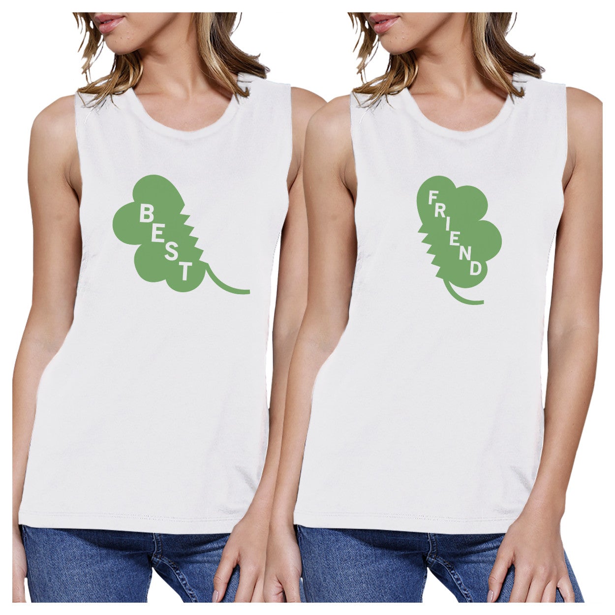 Best Friend Clover Womens White Muscle Top Funny Shirt Patricks Day - 365 In Love