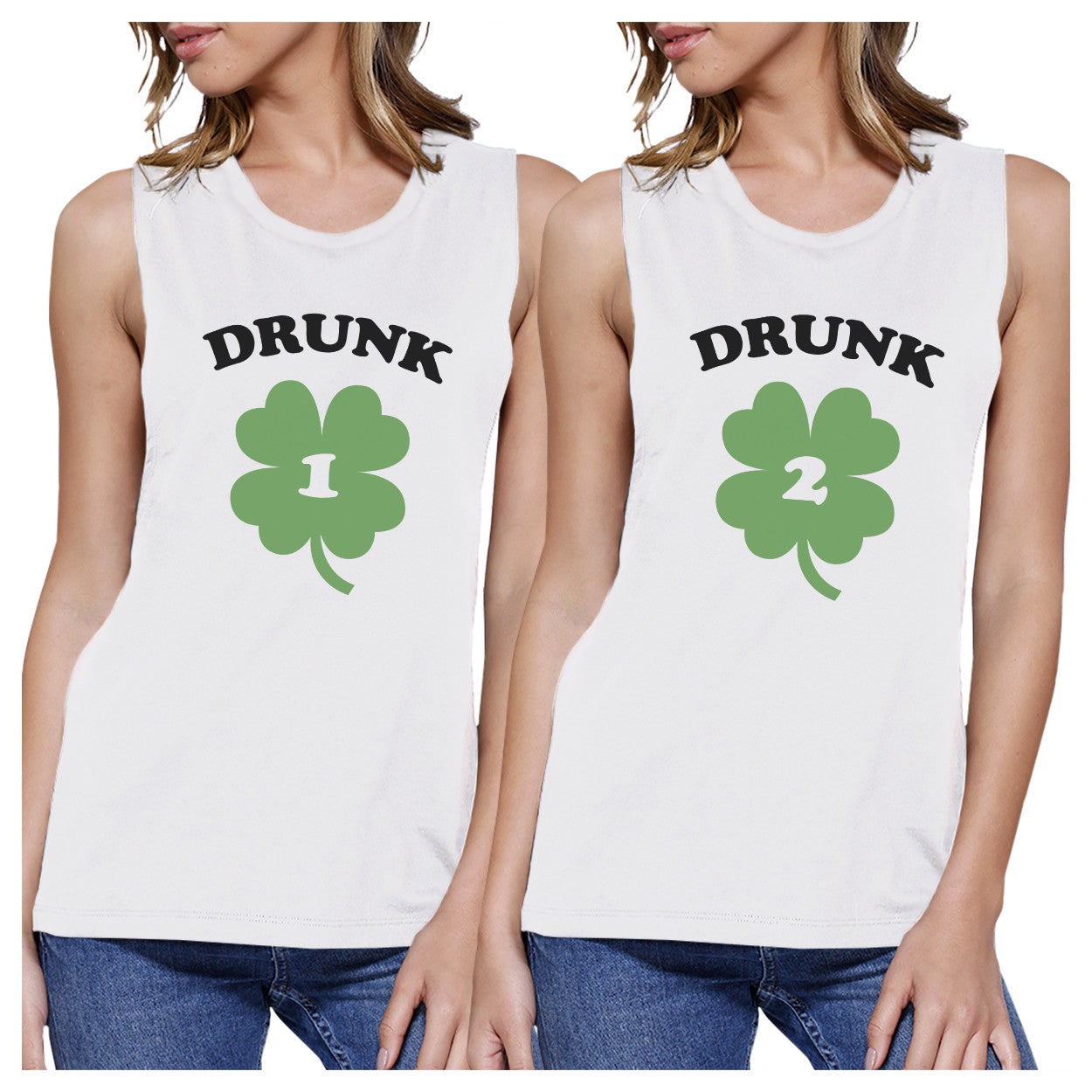 Drunk1 Drunk2 Womens White Muscle Top Marching T Shirt Patricks Day - 365 In Love