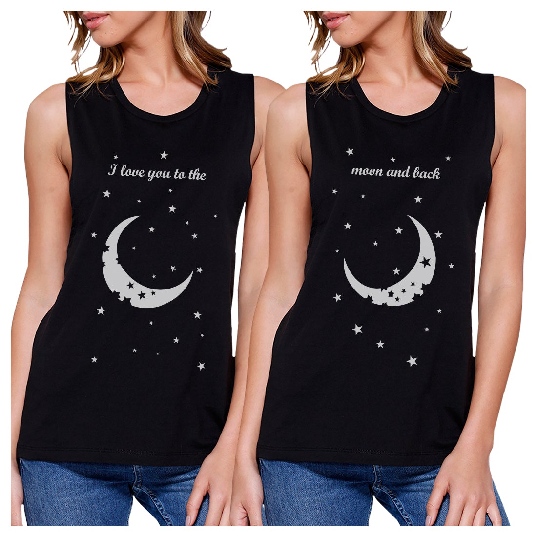 Moon And Back BFF Matching Tank Tops Womens Funny Workout Gifts Black