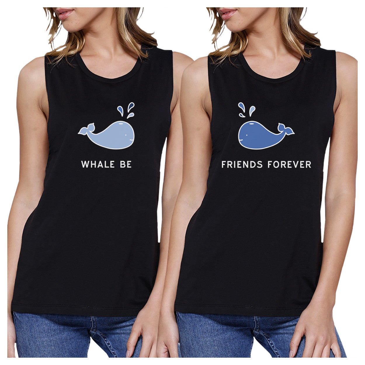 Whale Be Friend Forever BFF Matching Cute Summer Muscle Tee Shirt Black