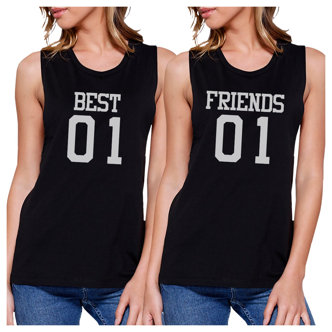 Best01 Friends01 BFF Matching Muscle Shirts Womens Tank Black