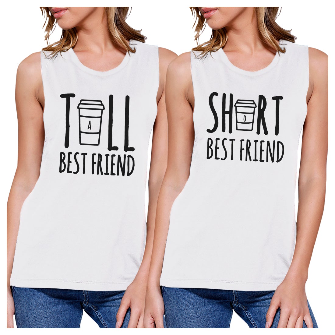 Tall Short Cup BFF Matching Tank Tops Womens Funny Friends Gifts White