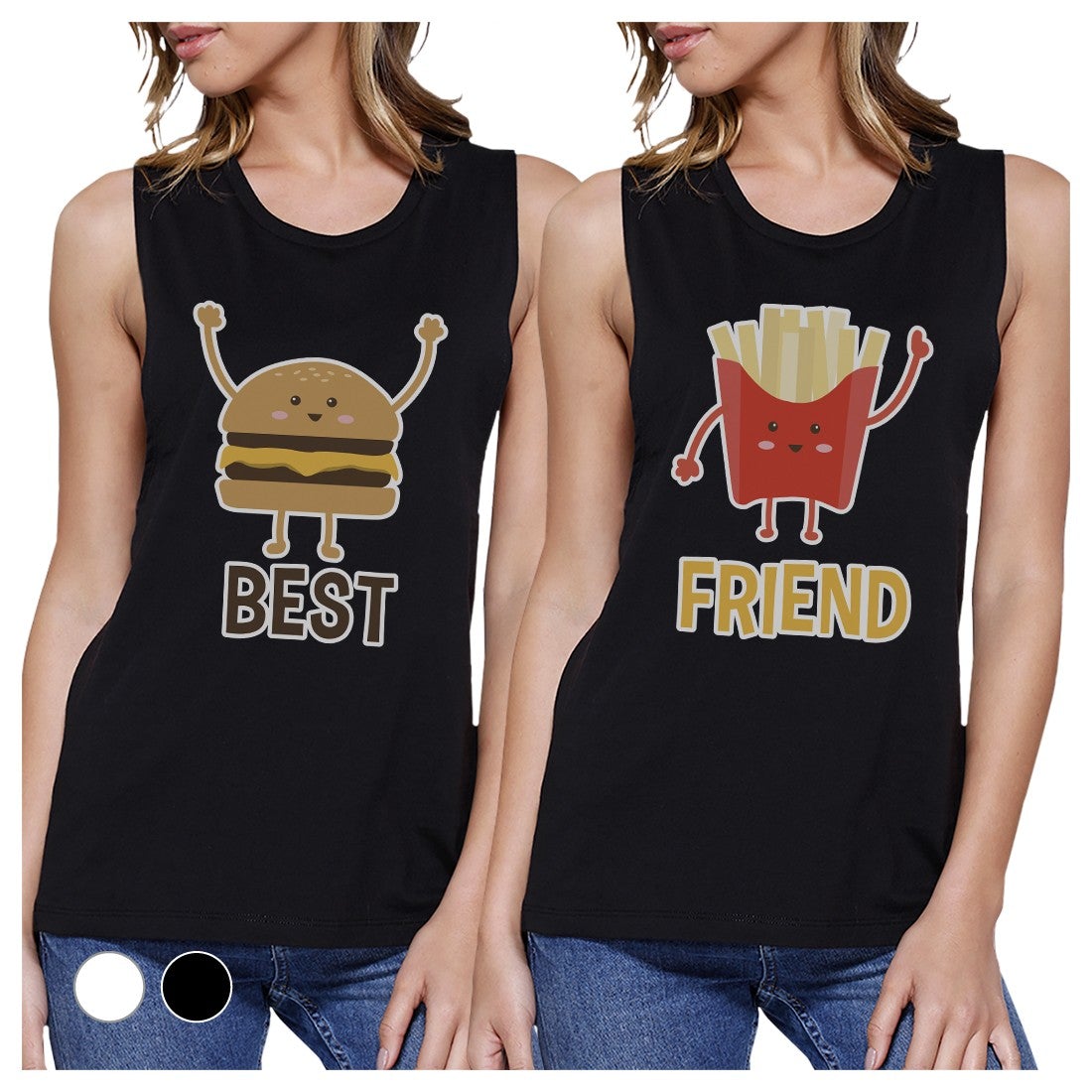 Hamburger And Fries BFF Matching Tank Tops Womens Cute Graphic Tank Black