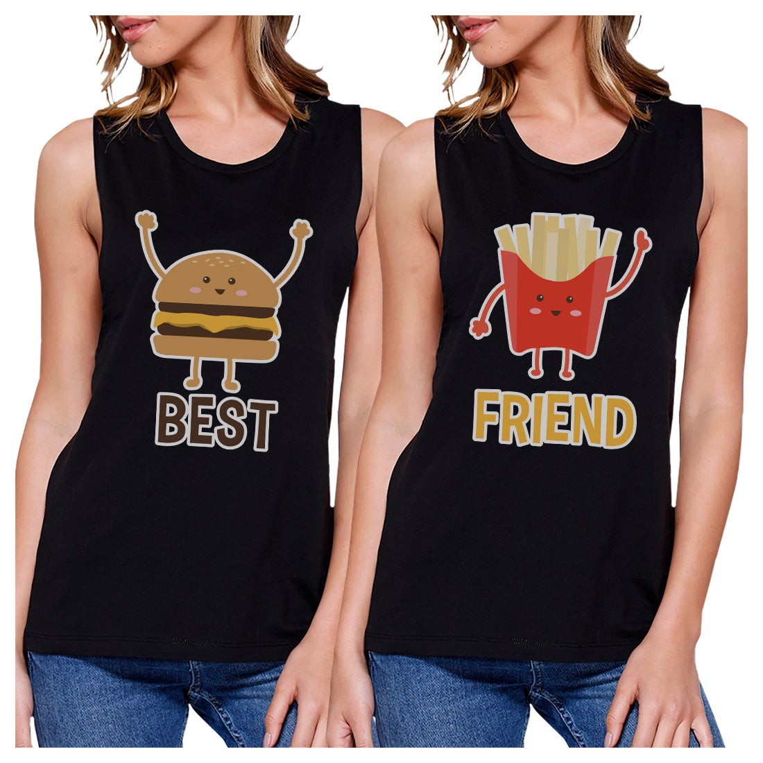 Hamburger And Fries BFF Matching Tank Tops Womens Cute Graphic Tank Black