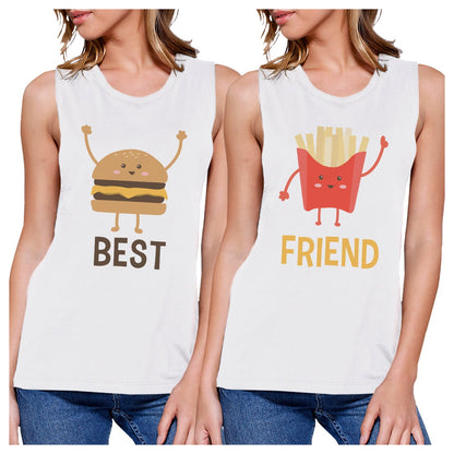 Hamburger And Fries BFF Matching Tank Tops Womens Cute Graphic Tank White