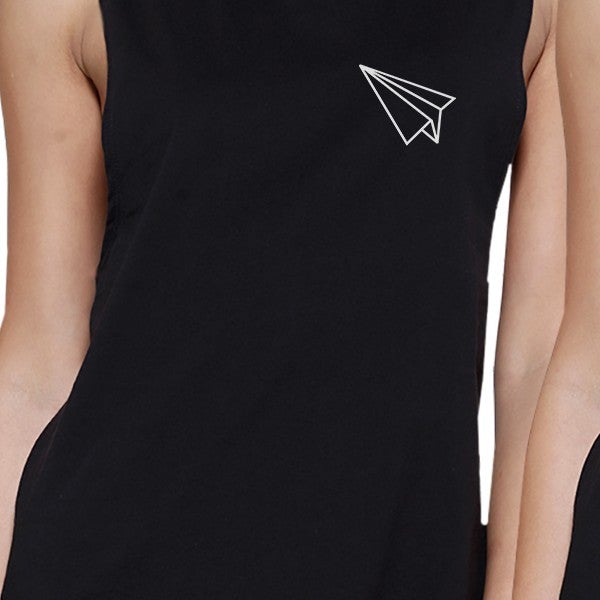 Origami Plane And Boat BFF Matching Black Muscle Tops