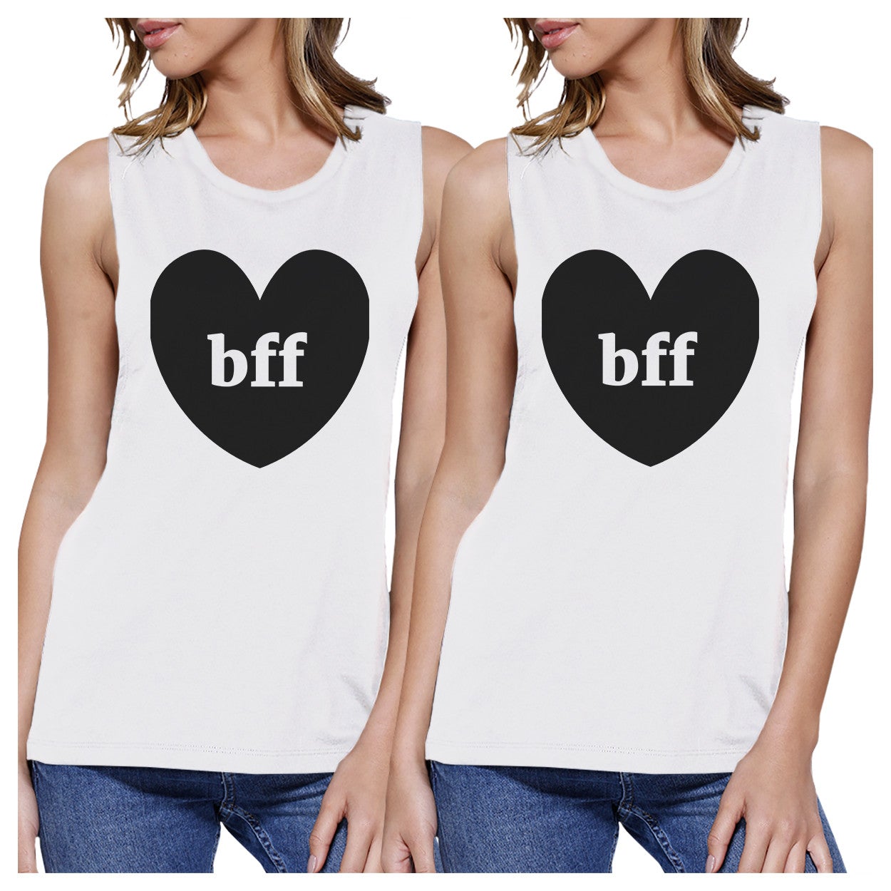 Bff Hearts BFF Matching White Muscle Tops