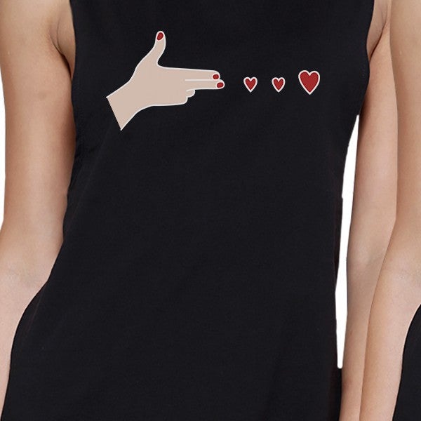 Gun Hands With Hearts BFF Matching Black Muscle Tops