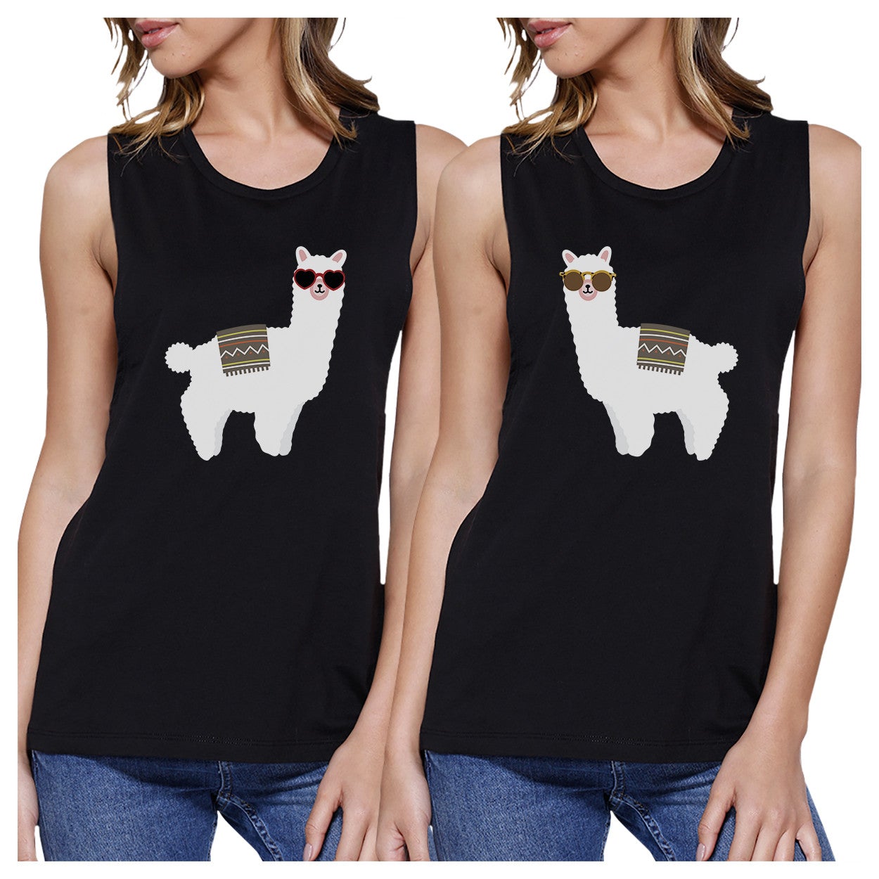 Llamas With Sunglasses BFF Matching Black Muscle Tops