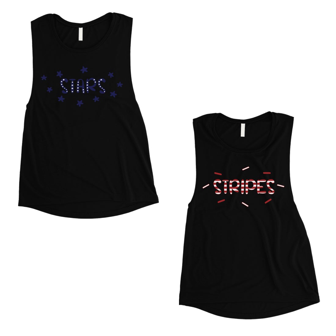 Stars And Stripes BFF Matching Tank Tops Womens For Sister Birthday Black