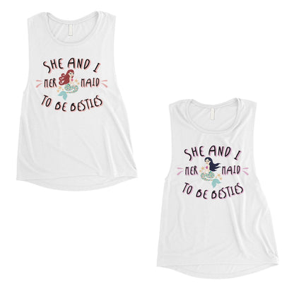 Mermaid To Be Besties Cute BFF Matching Muscle Tank Tops For Womens White