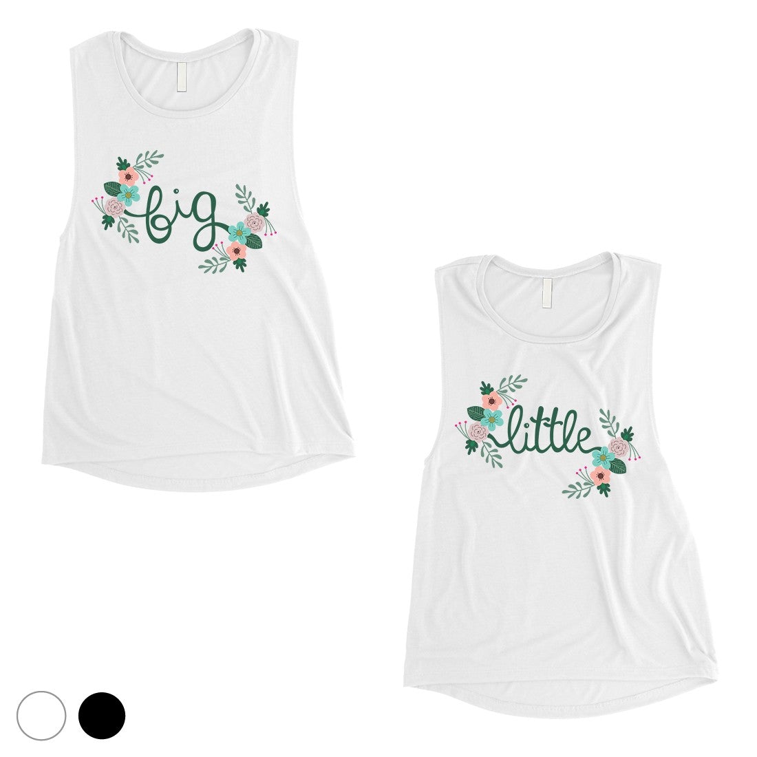 Big Little Floral BFF Matching Tank Tops Womens Modest Cute Gifts White
