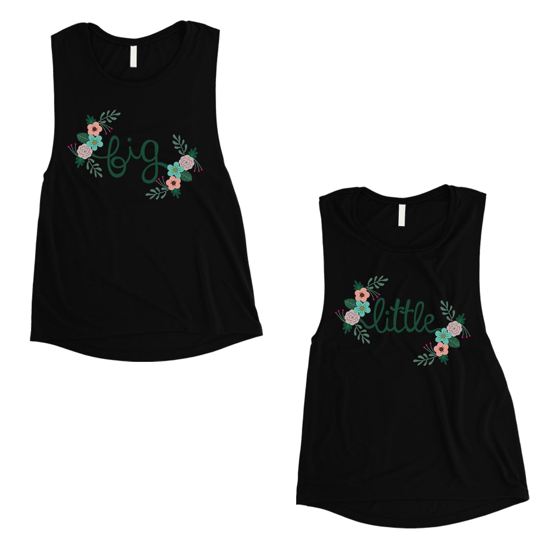 Big Little Floral BFF Matching Tank Tops Womens Modest Cute Gifts Black