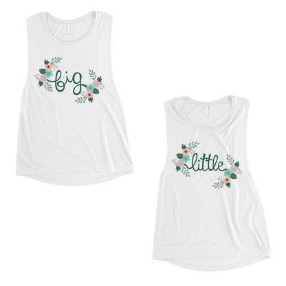 Big Little Floral BFF Matching Tank Tops Womens Modest Cute Gifts White