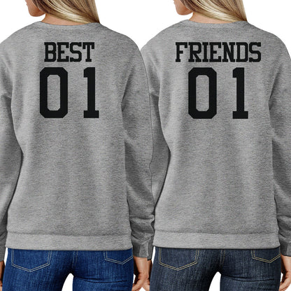 Best 01 And Friend 01 BFF Sweatshirts Friendship Matching Grey Fleece