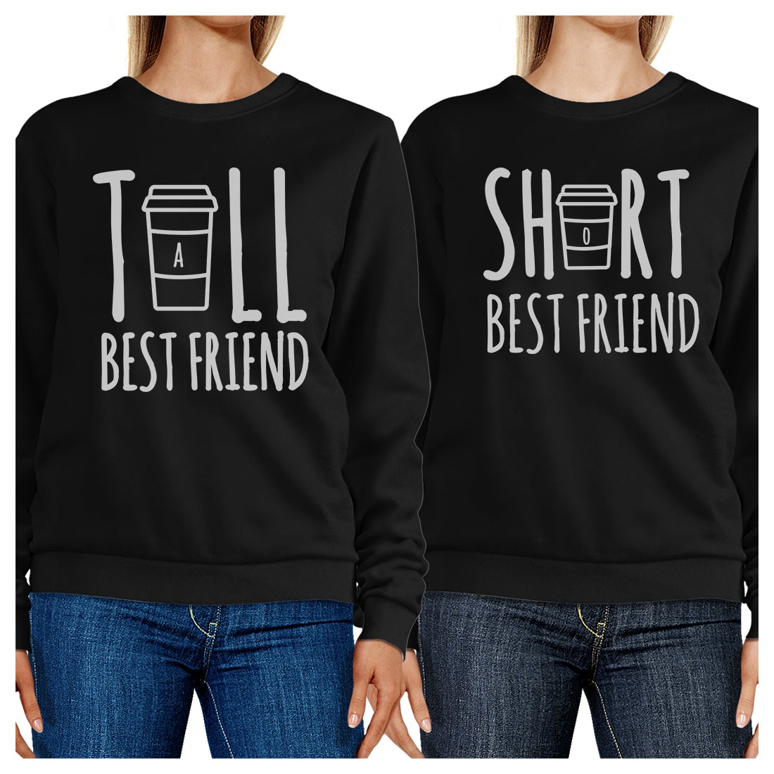 Tall Short Cup BFF Matching Sweatshirts Gift For Best Friends Gifts Black