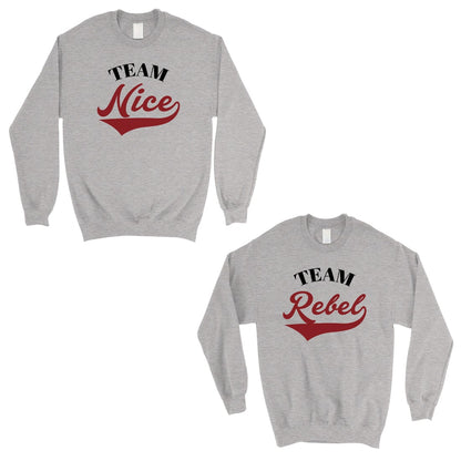 Team Nice Team Rebel Cute Christmas Sweatshirts Best Friends Gifts Gray