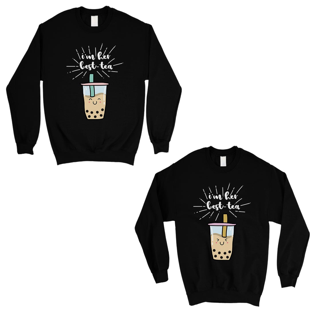 Boba Milk Best-Tea Cute BFF Matching Sweatshirts Birthday Gift Black