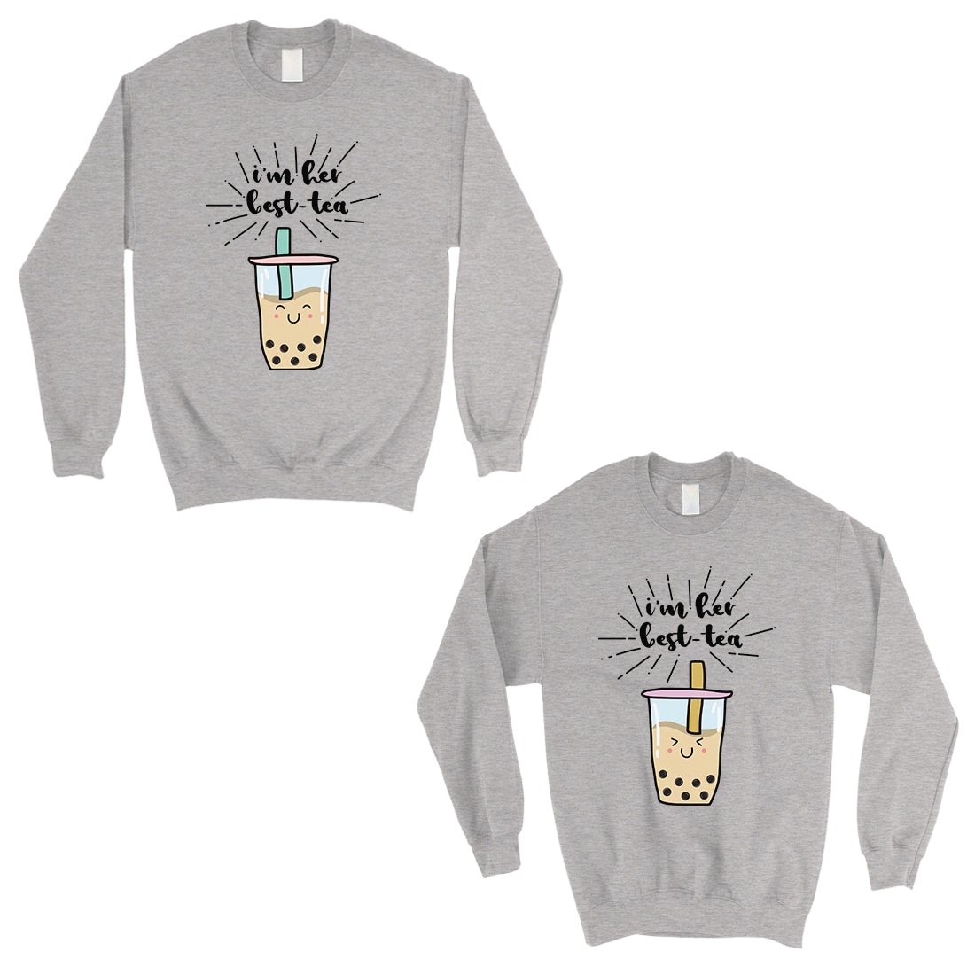 Boba Milk Best-Tea Cute BFF Matching Sweatshirts Birthday Gift Gray