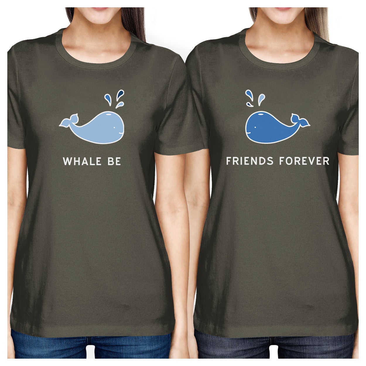 Whale Be Friend Forever BFF Matching Tee Lightweight Summer Top Gray