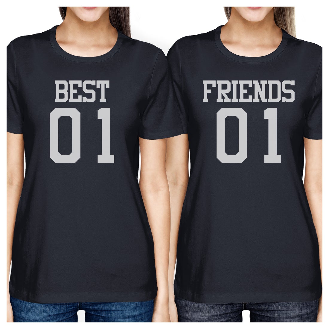 Best01 Friends01 BFF Matching Navy T-Shirts