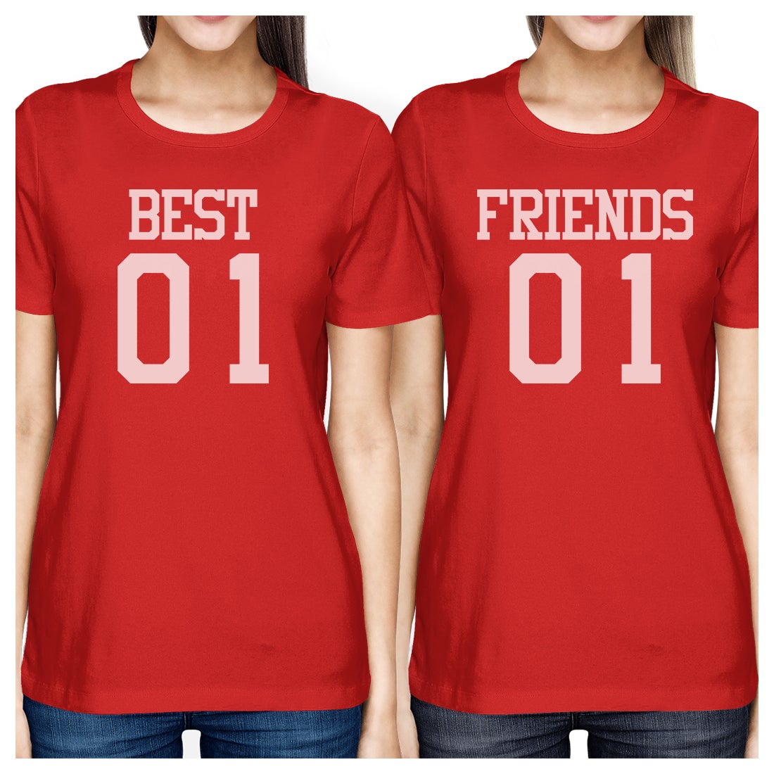 Best01 Friends01 BFF Matching Red T-Shirts