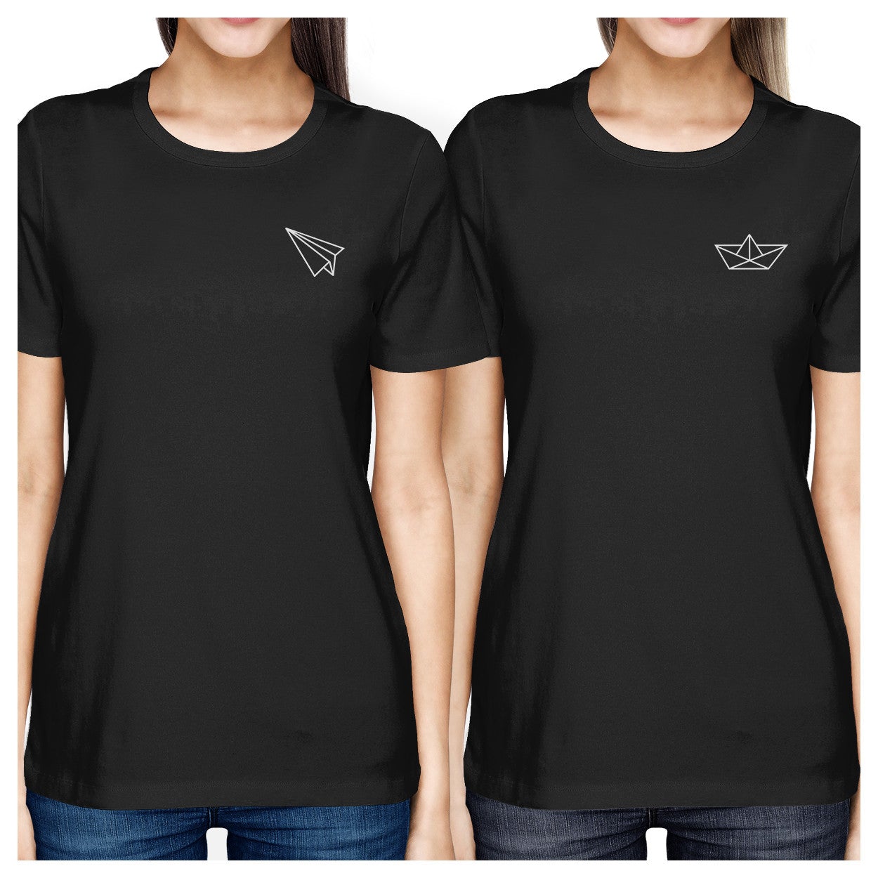Origami Plane And Boat BFF Matching Black Shirts