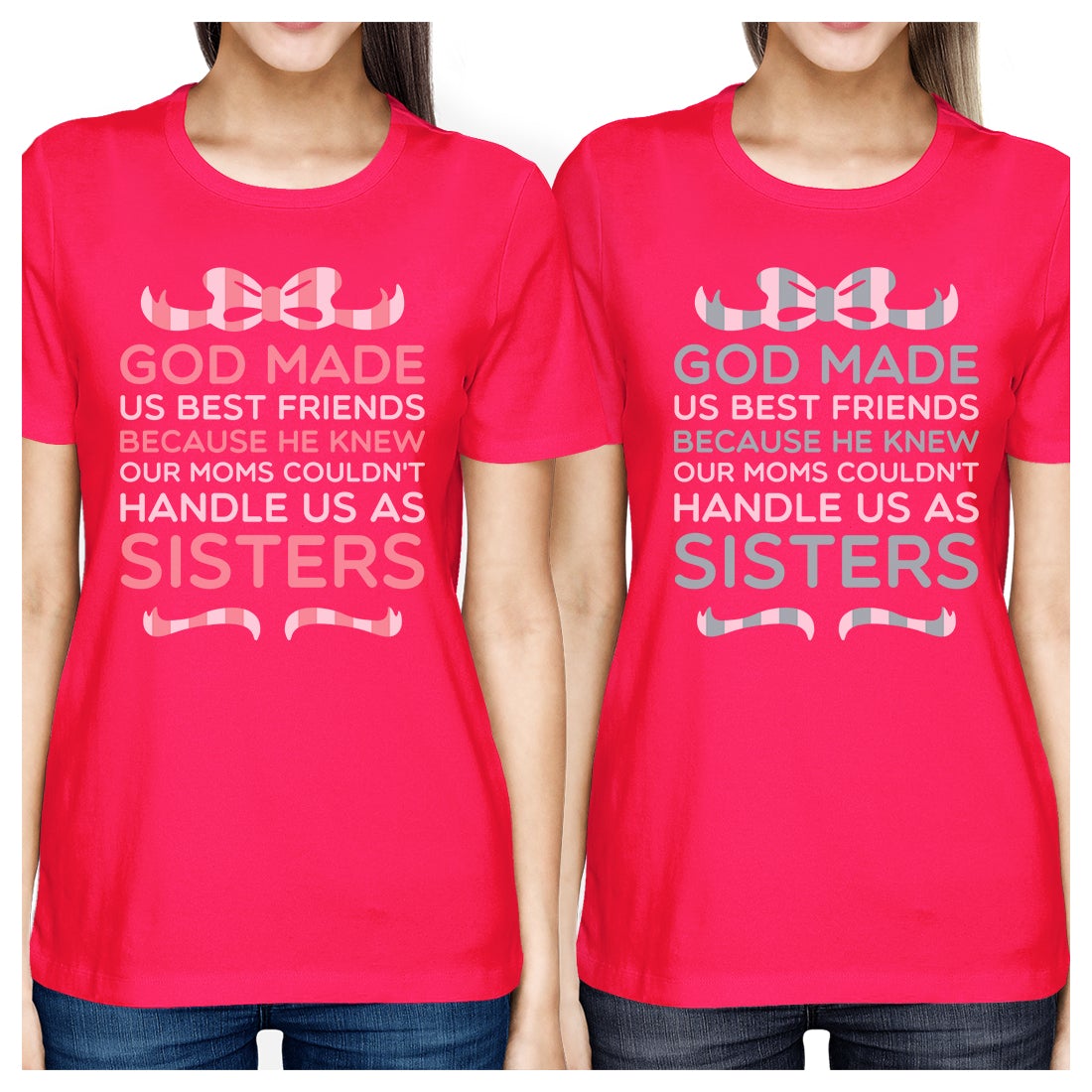 God Made Us BFF Matching Shirts Womens Hot Pink Graphic Cotton Tee