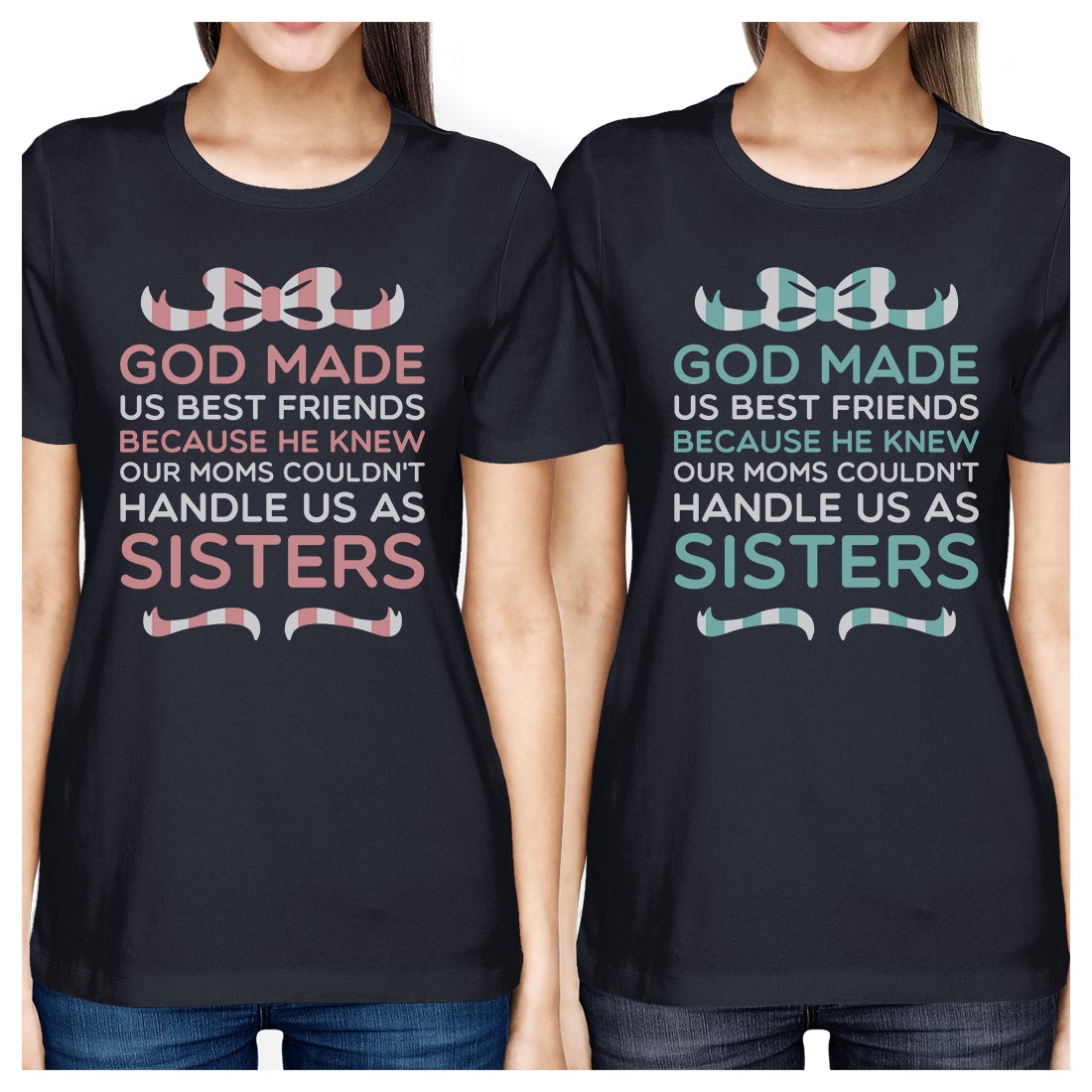 God Made Us BFF Matching Shirts Womens Navy Graphic Round Neck Tee
