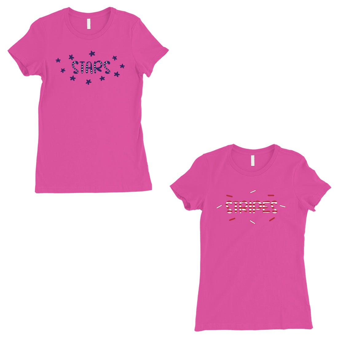 Stars And Stripes BFF Matching Shirts Womens Hot Pink Cute Gift Set