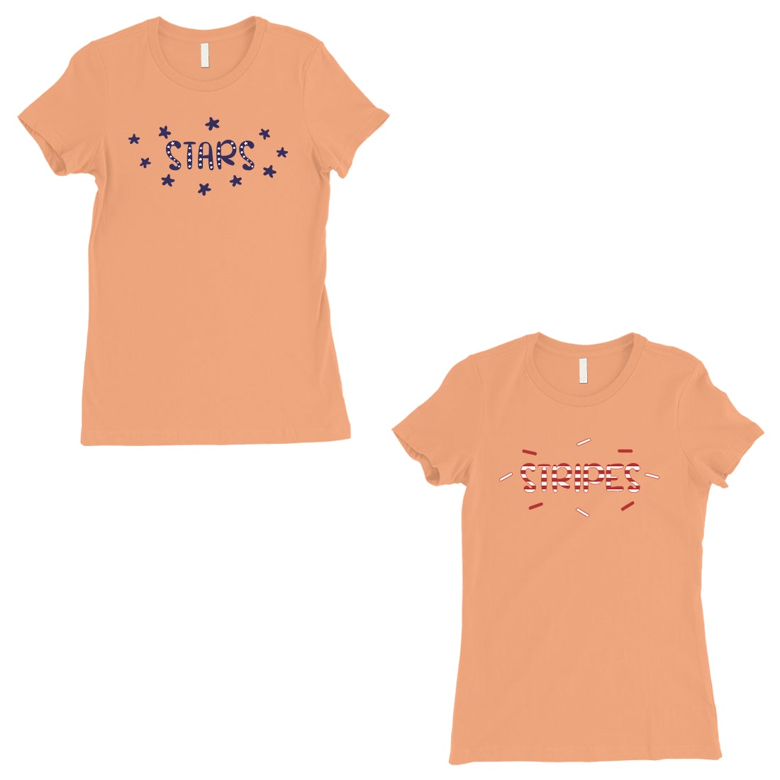 Stars And Stripes BFF Matching Shirts Womens Peach Funny Gift Set