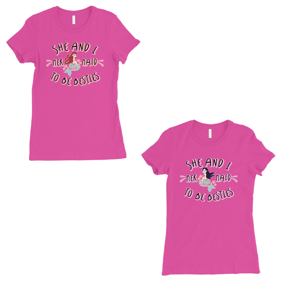 Mermaid To Be Besties BFF Matching Shirts Womens Hot Pink T-Shirt