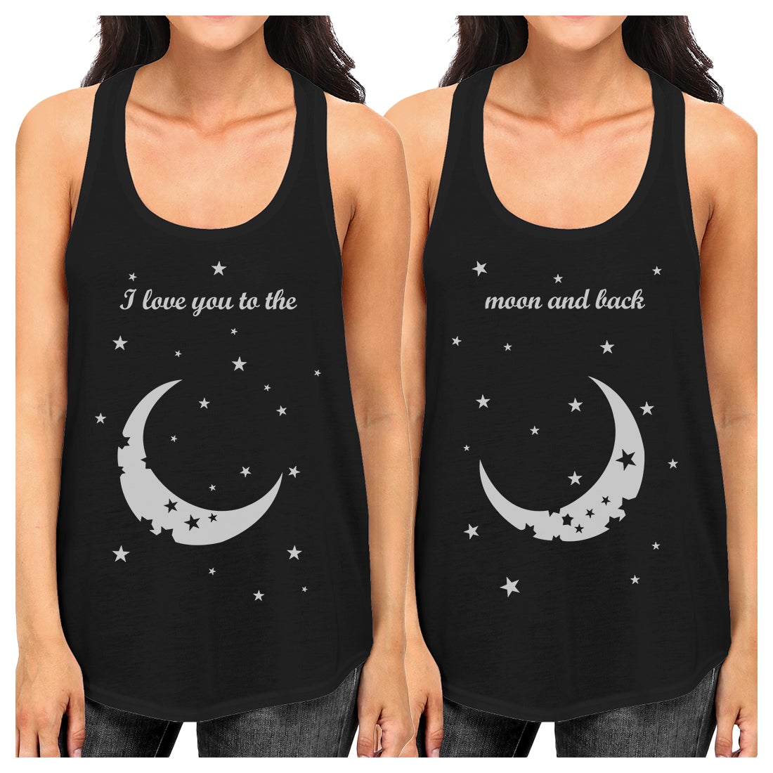 Moon And Back Best Friend Gift Shirts Womens Funny Graphic Tanks Black