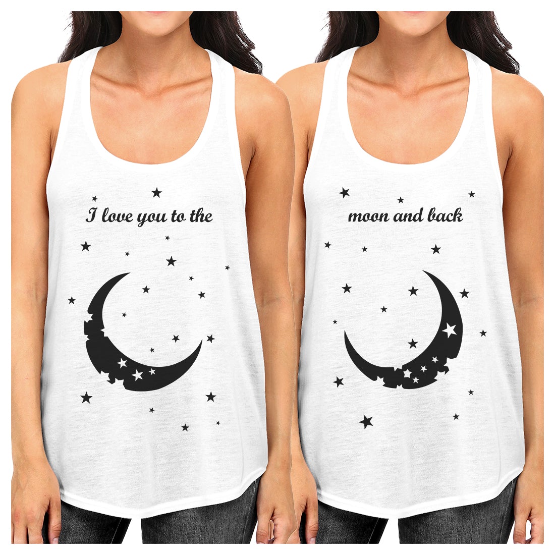 Moon And Back Best Friend Gift Shirts Womens Funny Graphic Tanks White