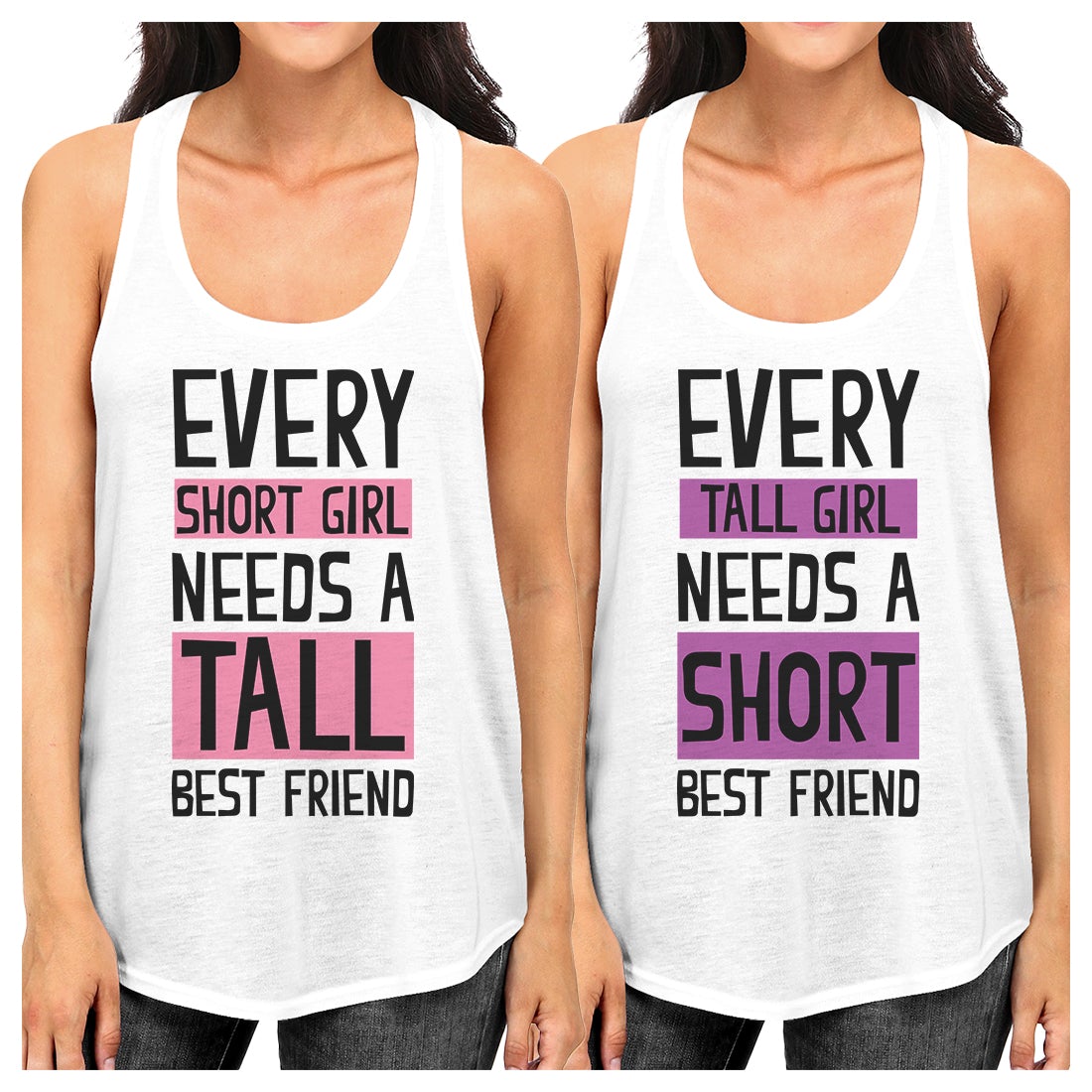 Tall Short Friend Best Friend Gift Shirts Womens Matching Tank Tops White