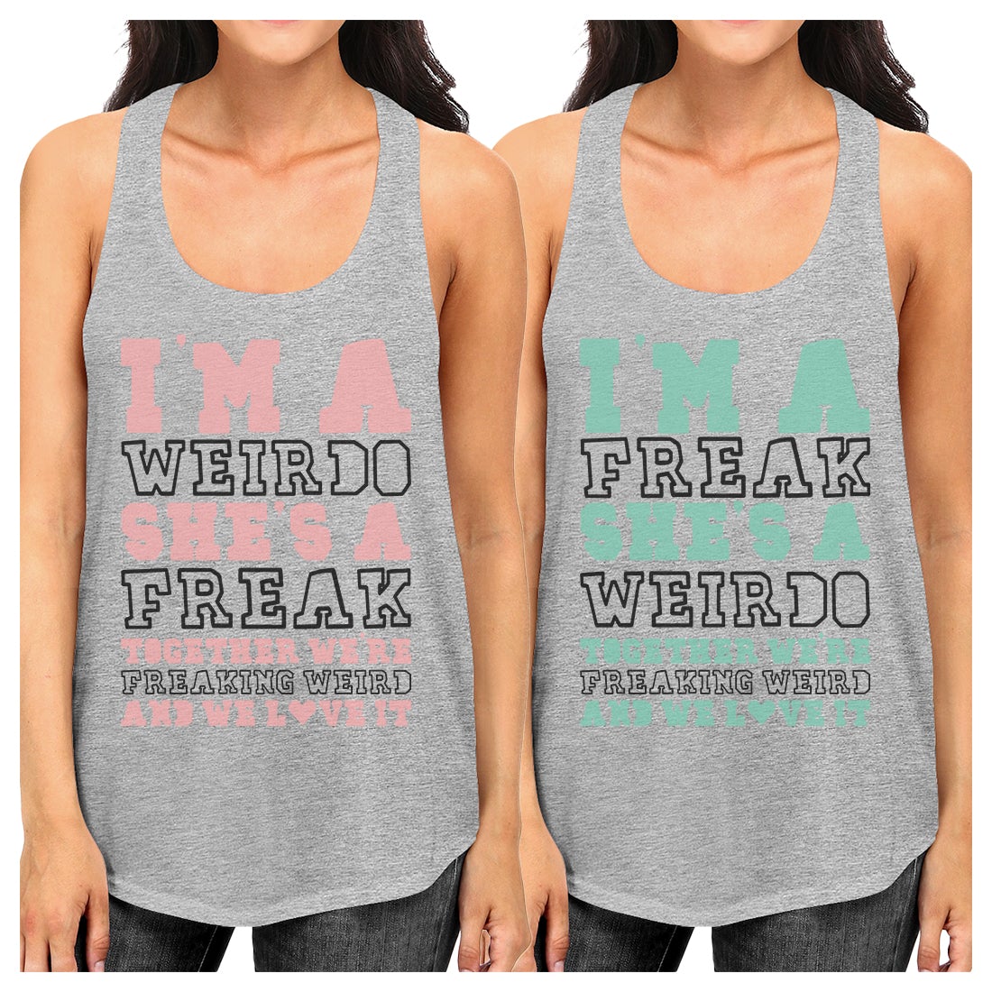 Weirdo Freak Best Friend Gift Shirts Womens Cute Graphic Tank Tops Gray