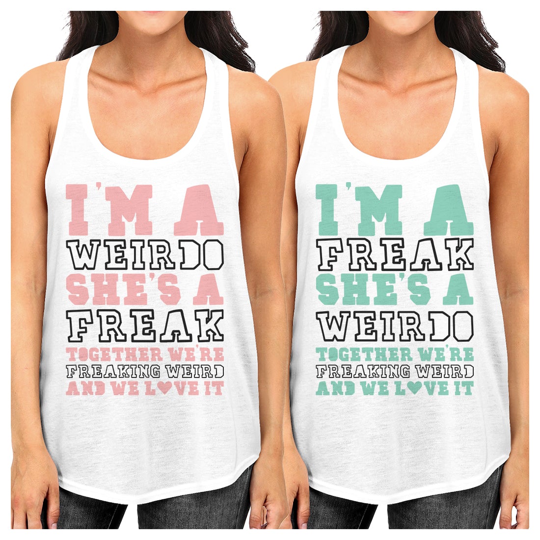 Weirdo Freak Best Friend Gift Shirts Womens Cute Graphic Tank Tops White