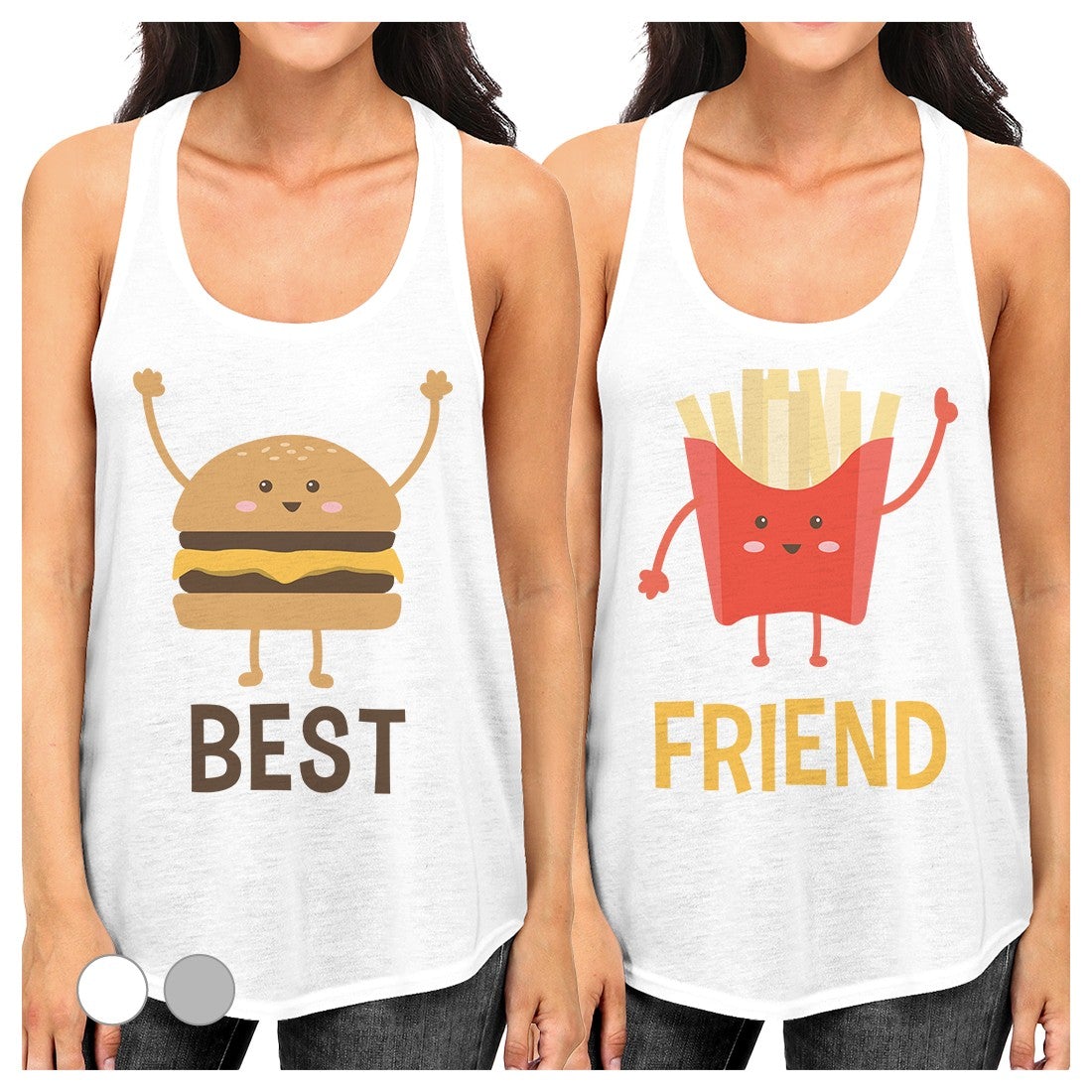 Hamburger And Fries Best Friend Gift Shirts Womens Cute Tank Tops White