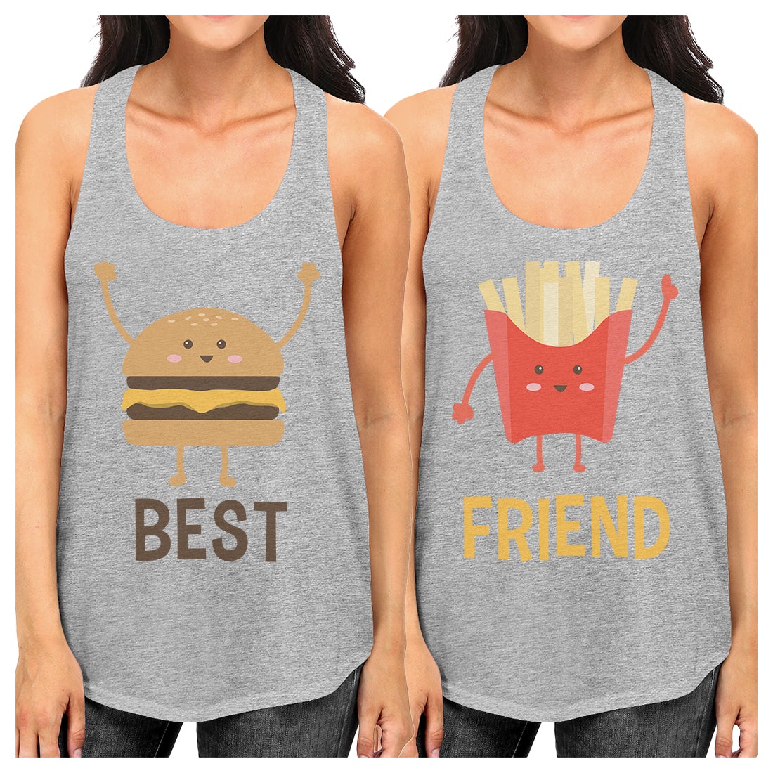 Hamburger And Fries Best Friend Gift Shirts Womens Cute Tank Tops Gray