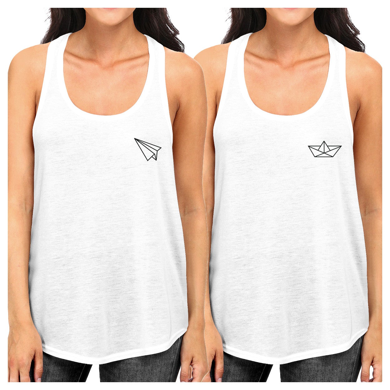 Origami Plane And Boat BFF Matching White Tank Tops