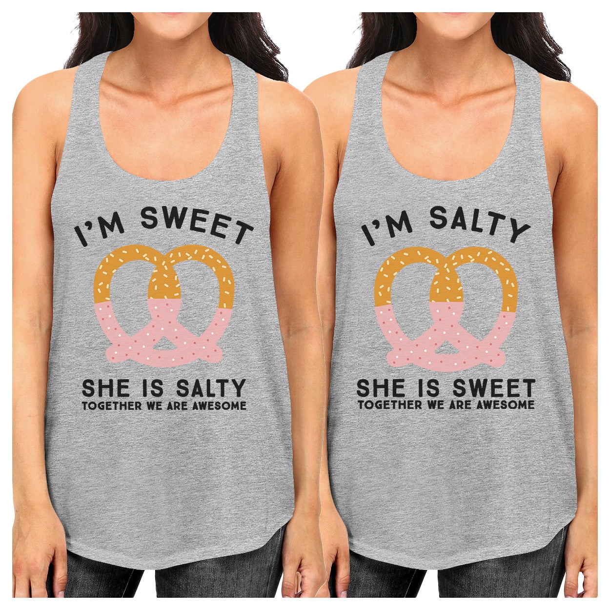 Sweet And Salty BFF Matching Grey Tank Tops