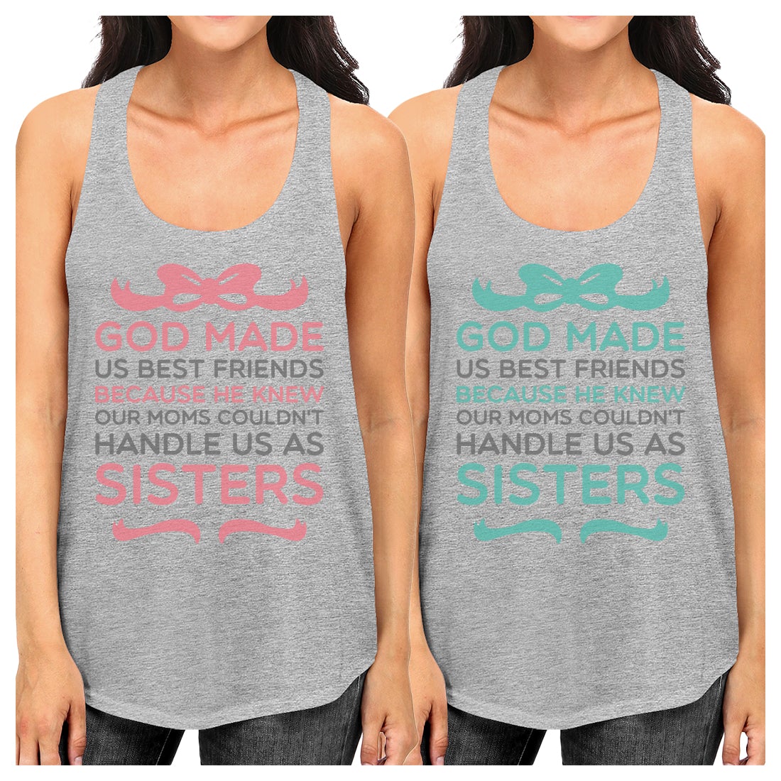 God Made Us Best Friend Gift Shirts Womens Cute Graphic Tank Tops Gray