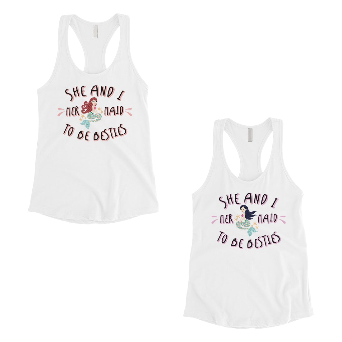 Mermaid To Be Besties Best Friend Matching Tank Tops For Womens White