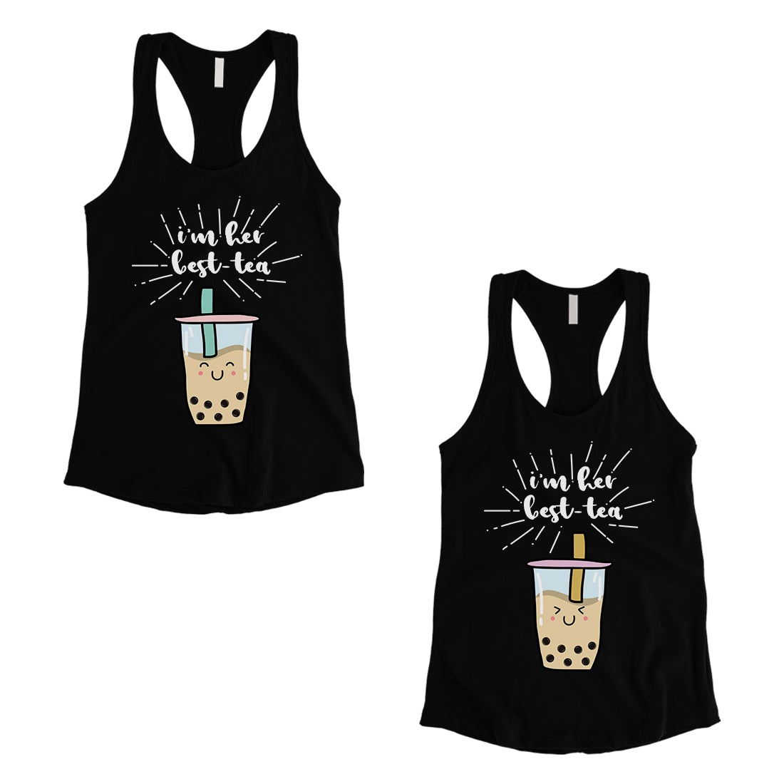 Boba Milk Best-Tea Cute Best Friend Matching Tank Tops For Womens Black