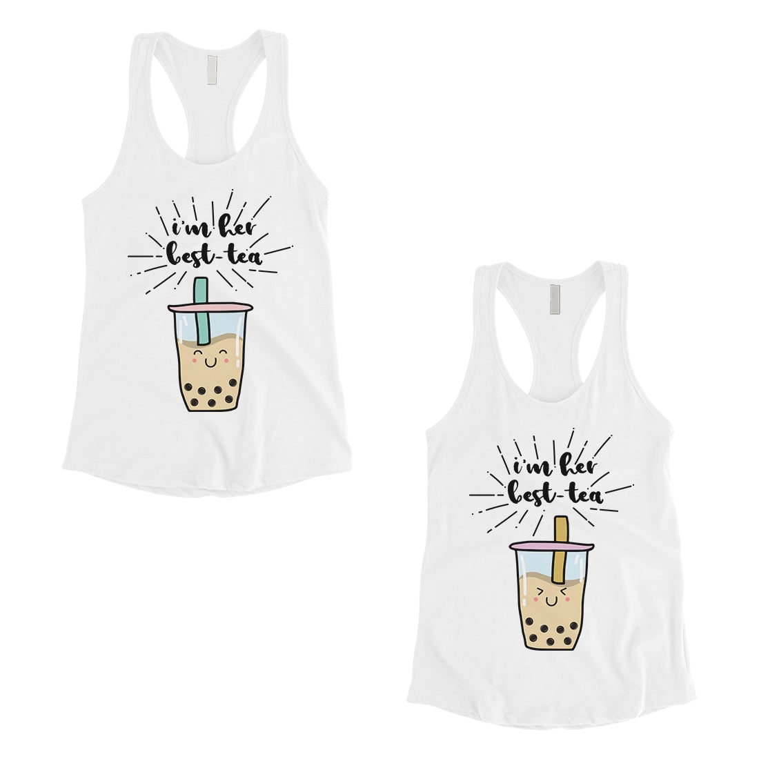 Boba Milk Best-Tea Cute Best Friend Matching Tank Tops For Womens White