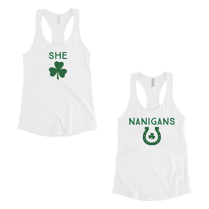 Shenanigans Womens St Patrick's Day Matching Tank Tops BFF Gifts White