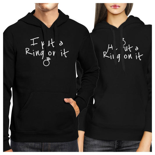 Ring On It Couple Hoodies Engagement Photo Shoot Matching Outfits Black
