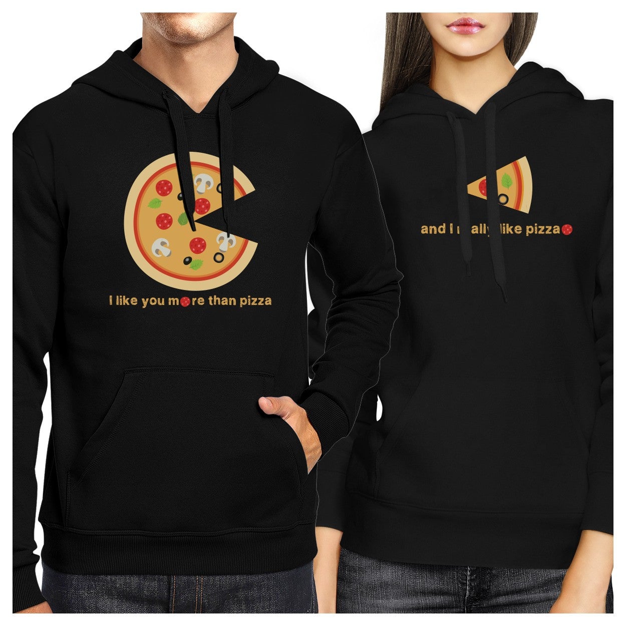 I Like You More Than Pizza Couple Hoodies Valentines Day Gift Idea Black
