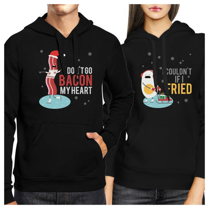 Bacon And Egg Winter Version Couple Hoodies Cute Holiday Gift Ideas Black