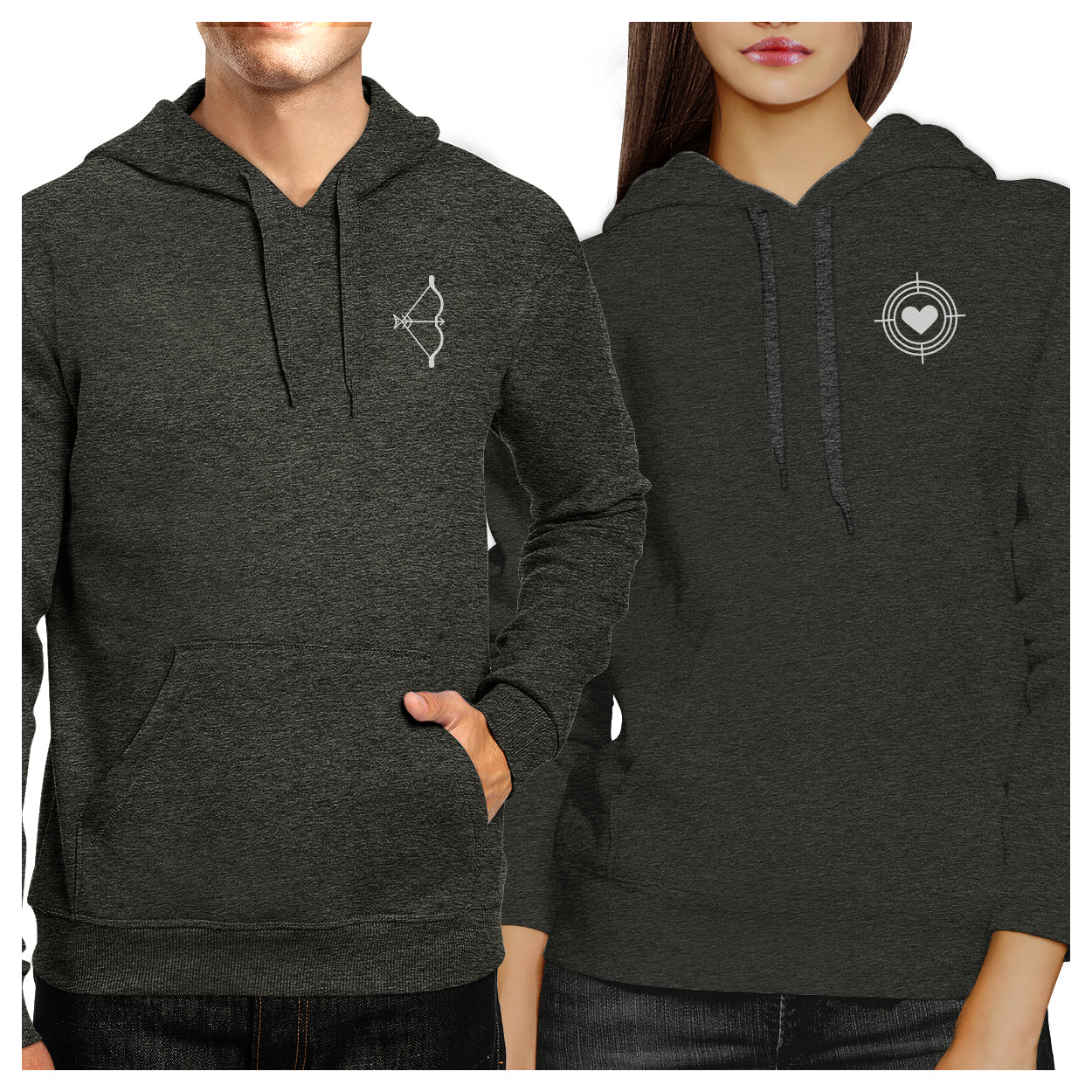 Bow And Arrow To Heart Target Matching Couple Dark Grey Hoodie